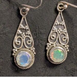 Faceted Genuine Natural Opal Solid 925 Sterling Silver Earrings